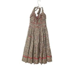 Axyeh Dress Woman Size S Red Floral Fit and Flare Cottage Halter Y2K Pockets